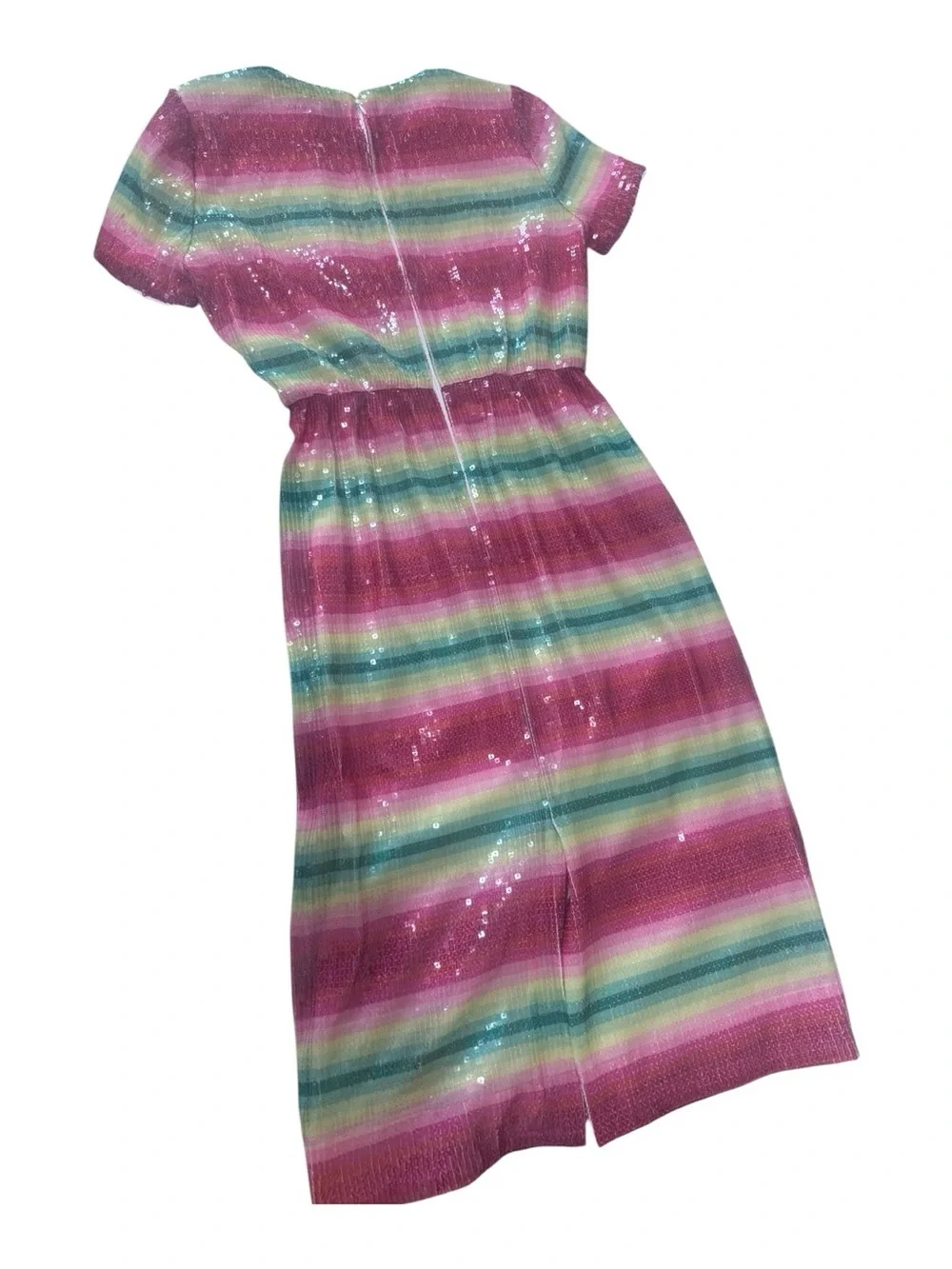 J. Crew Striped Sequin Midi Dress in Pink and Green